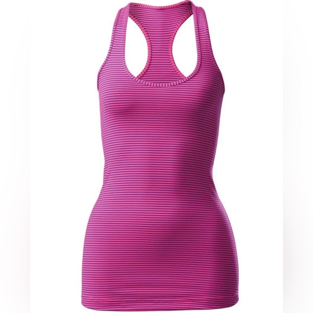 Lululemon Cool Racerback Hyper Stripe Neon Pink Rugged Blue